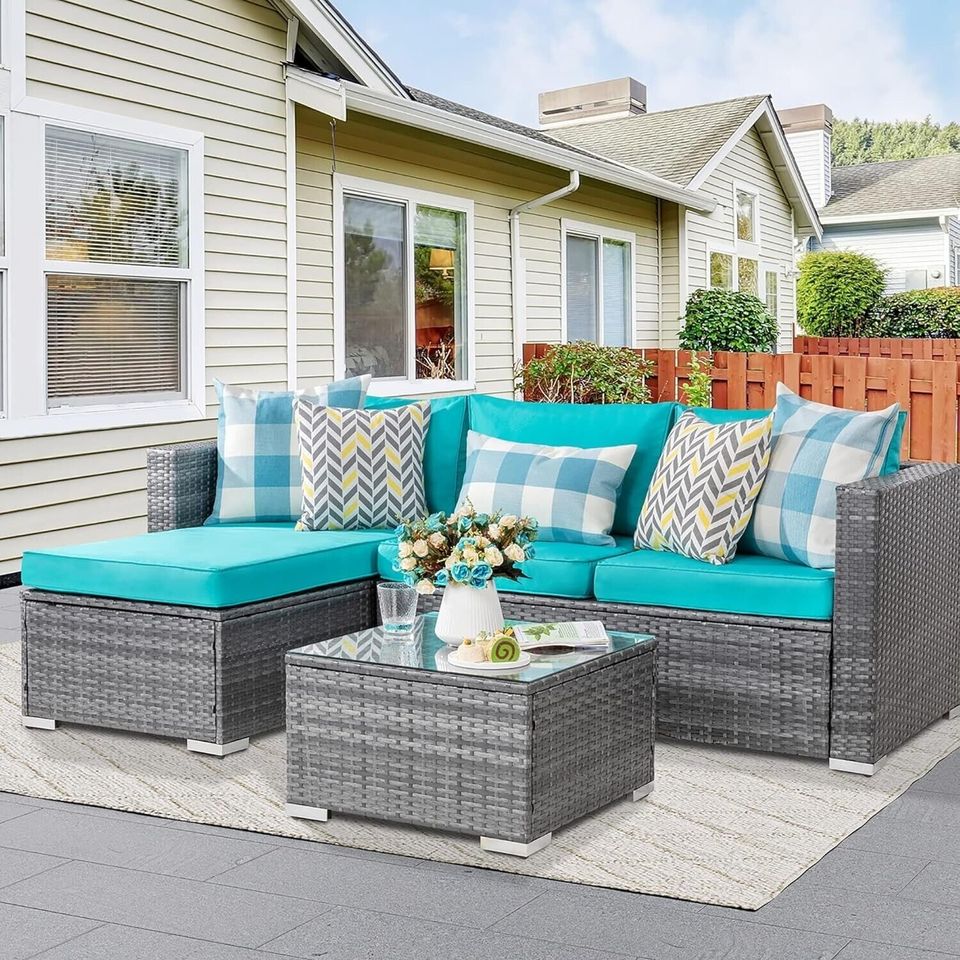 Outdoor Patio Sofa Set with Table Grey/Teal – AHF Depot