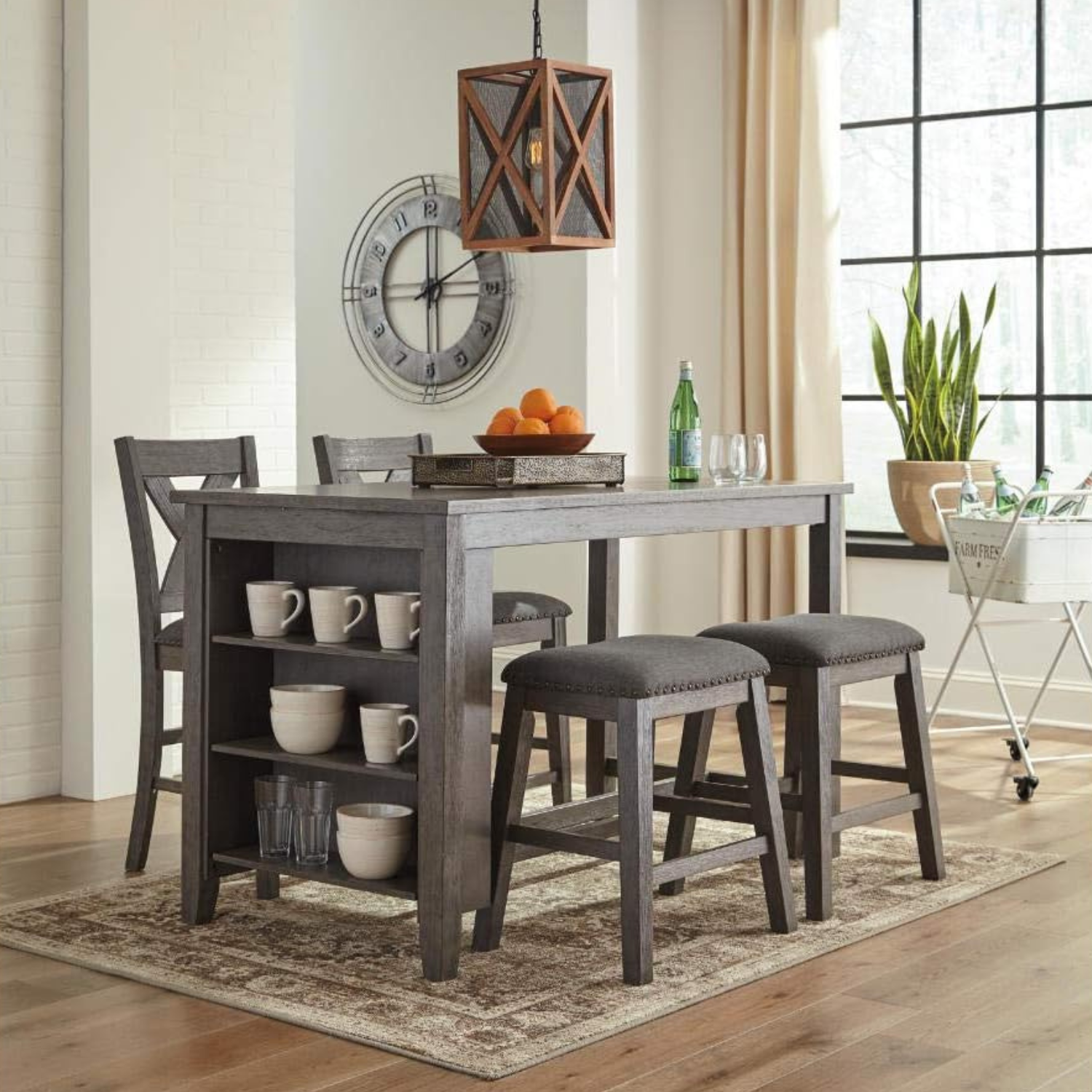 Rustic Counter Height Dining Table with Storage Dark Oak – AHF Depot