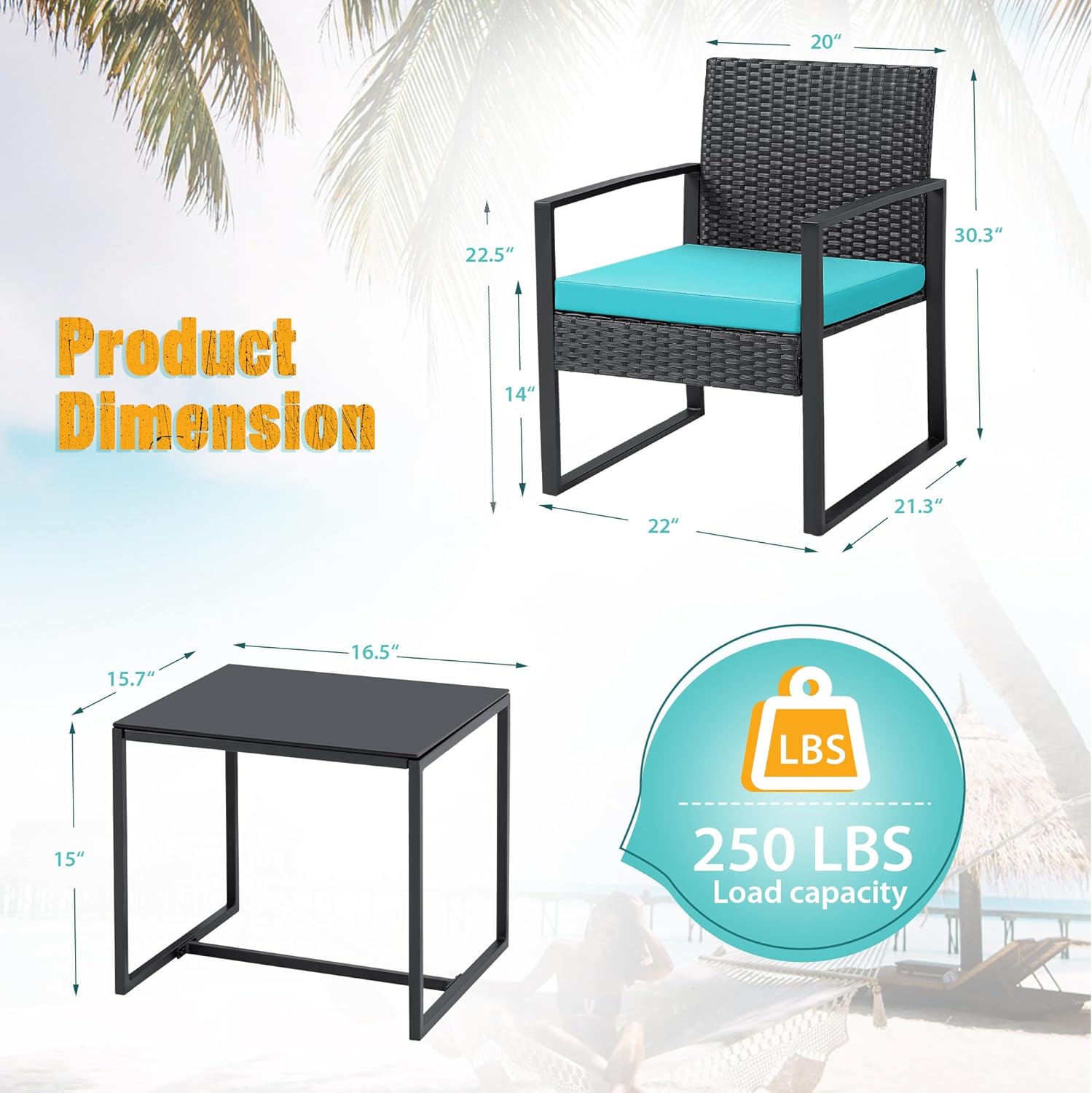 Outdoor Patio Chairs and Table Set Black/Teal – AHF Depot